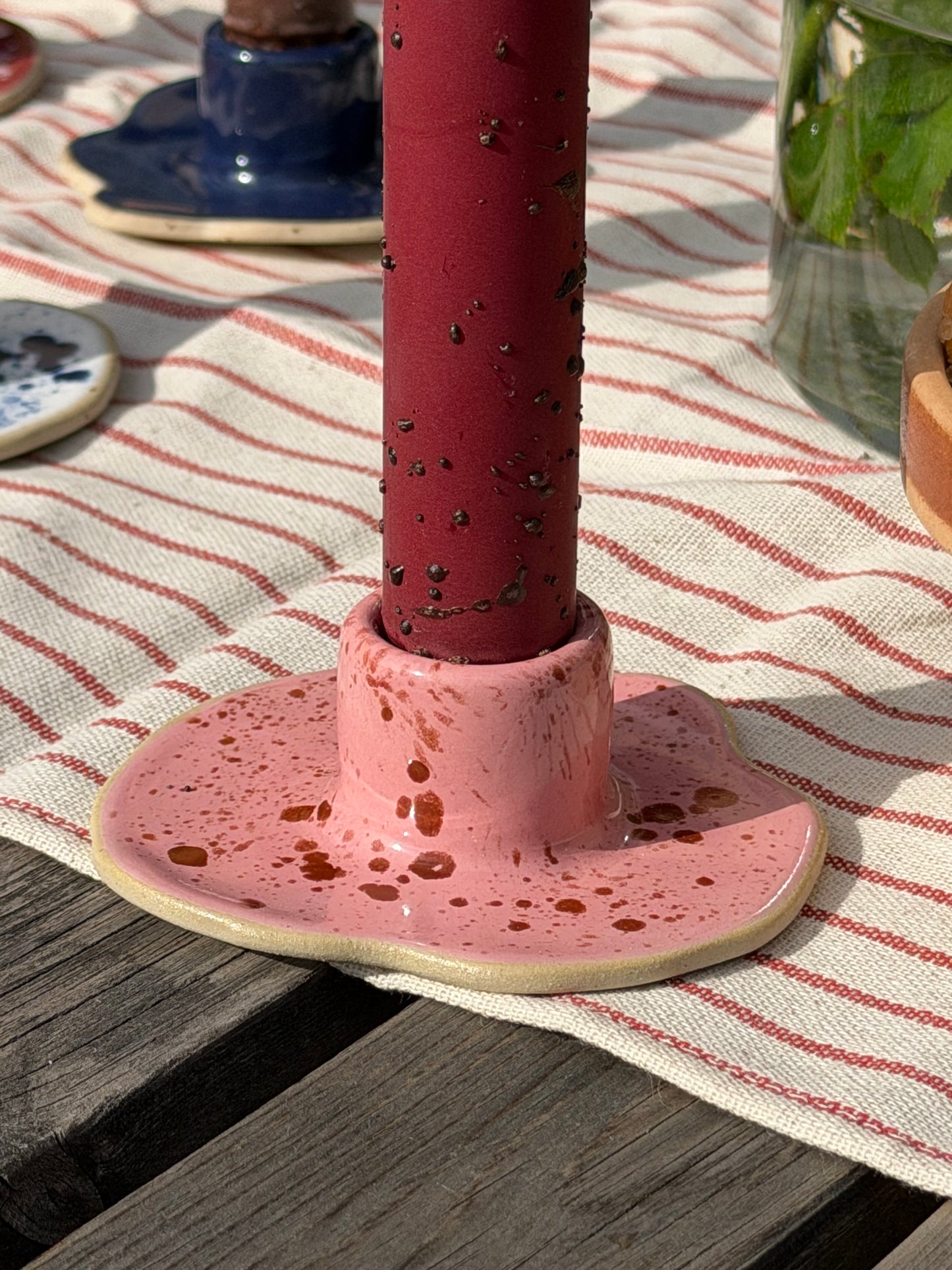 Ceramic Candle Holder Pink, Orange Confetti