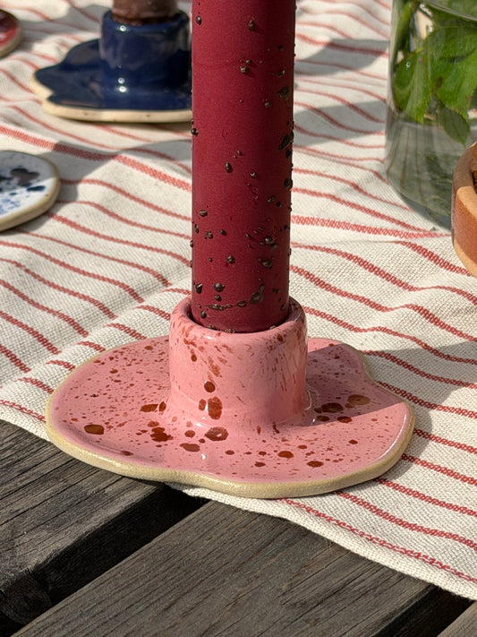 Ceramic Candle Holder Pink, Orange Confetti