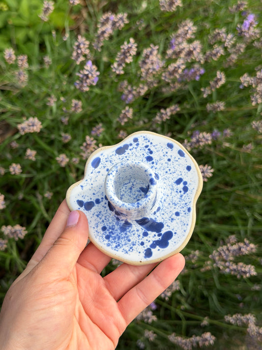 Ceramic Candle White, Navy Confetti