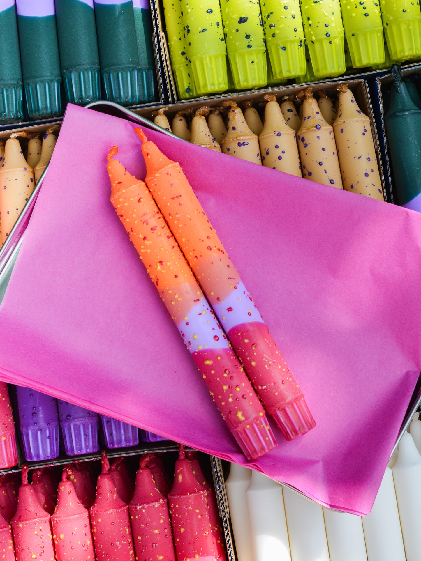 Taper candles - Orange & Lavender Confetti