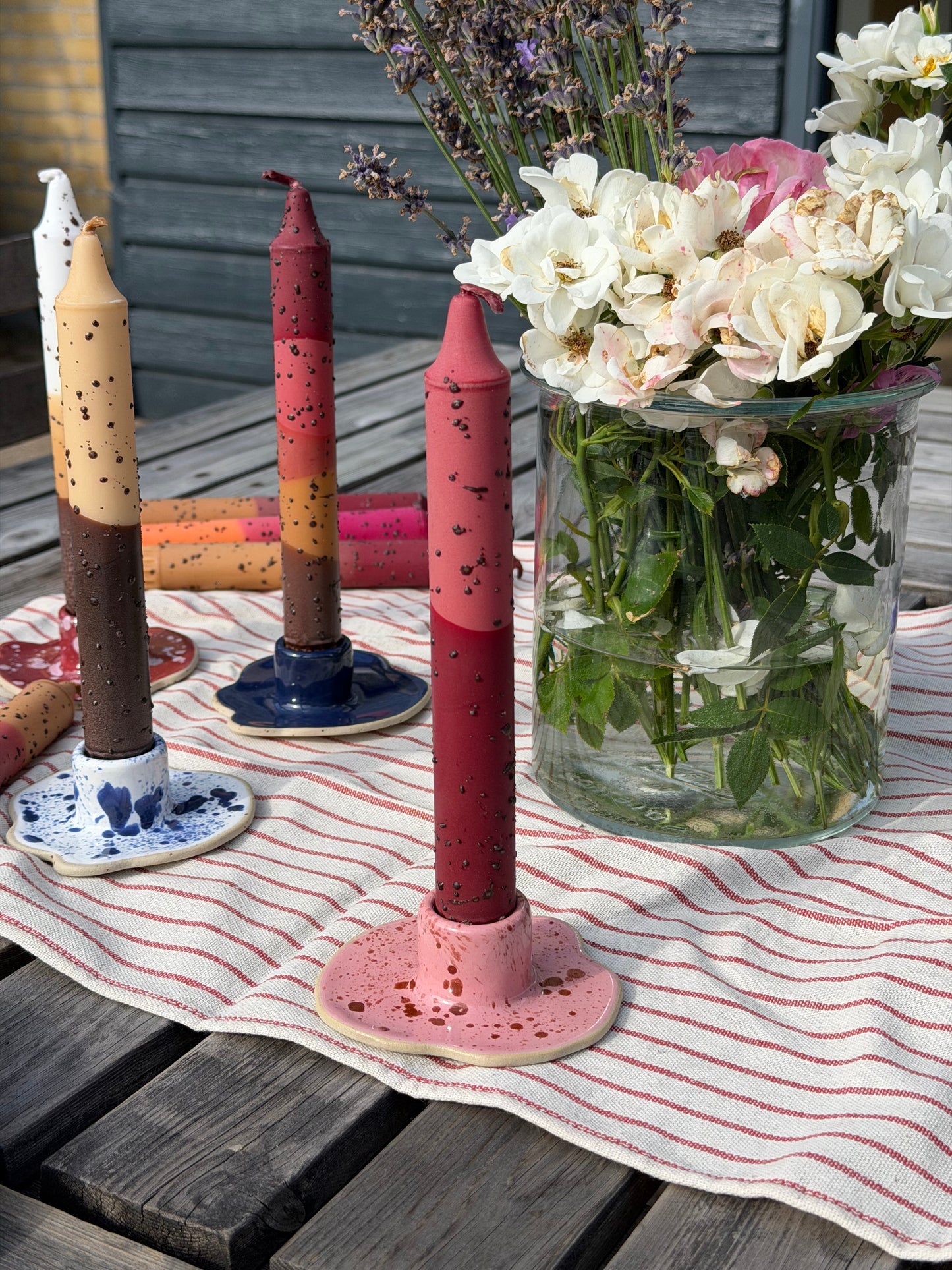 Ceramic Candle Holder Pink, Orange Confetti