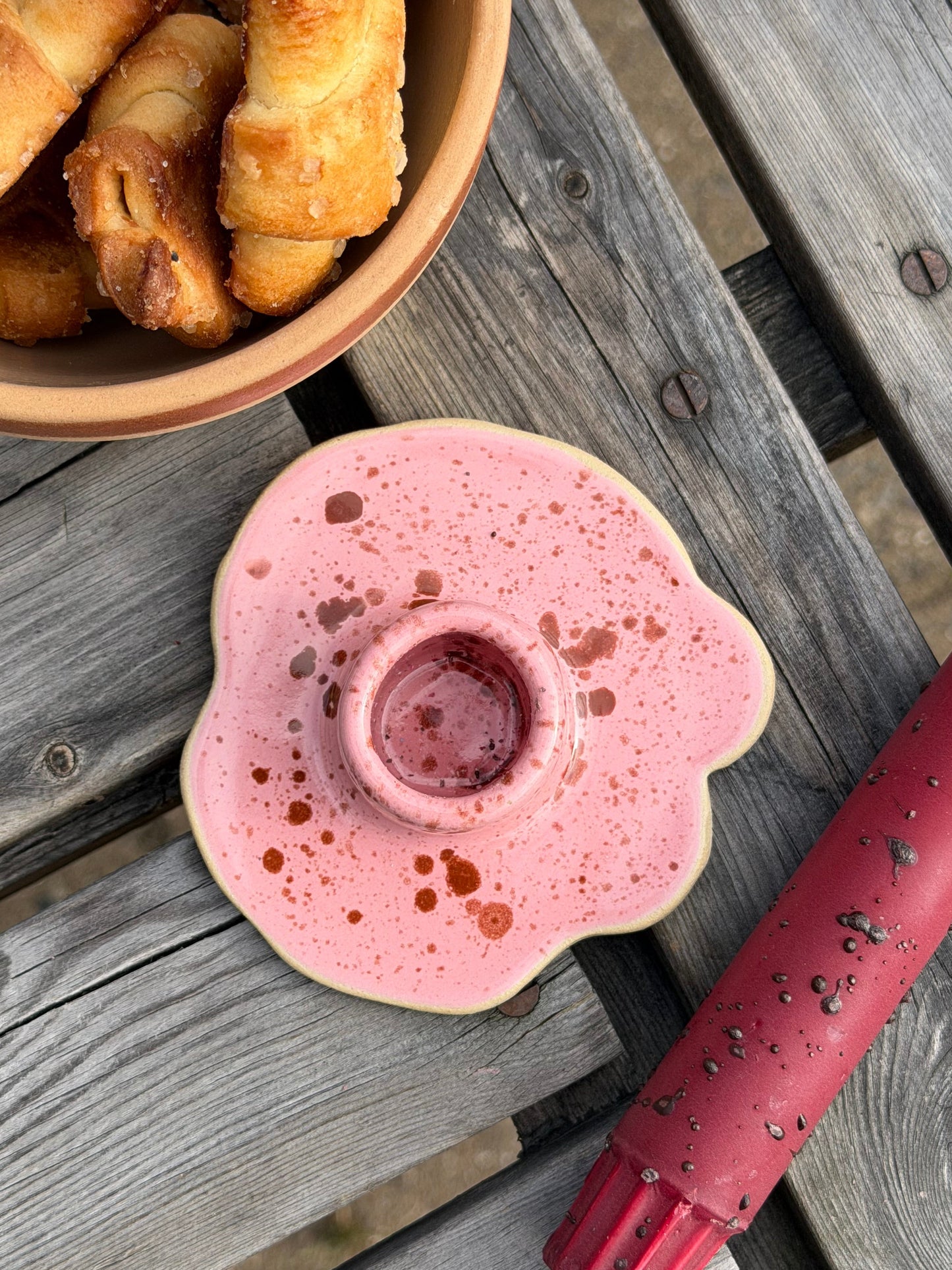Ceramic Candle Holder Pink, Orange Confetti