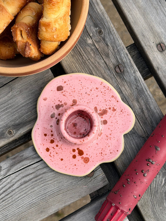 Ceramic Candle Holder Pink, Orange Confetti