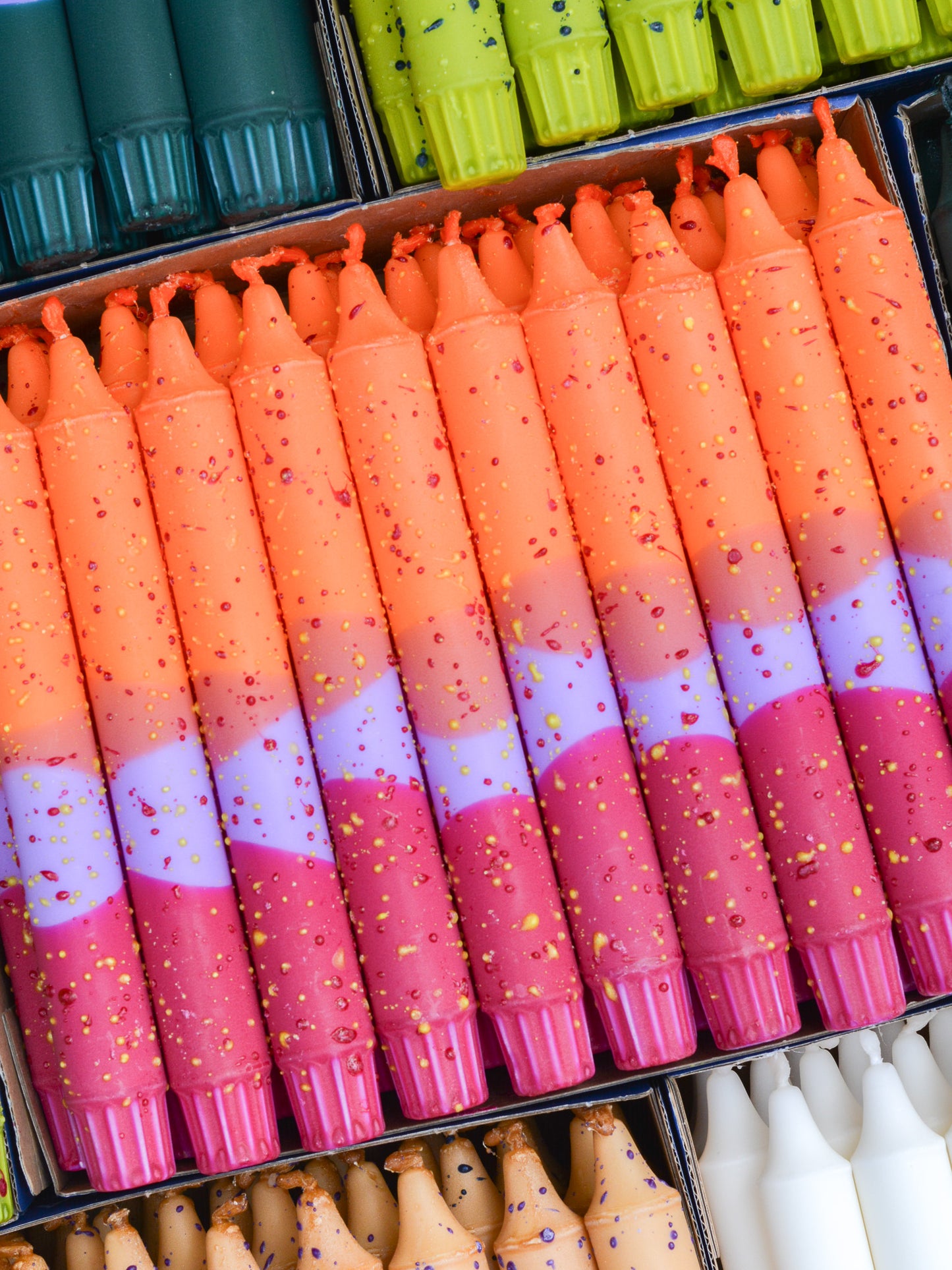 Taper candles - Orange & Lavender Confetti