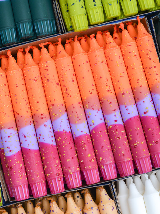 Taper candles - Orange & Lavender Confetti