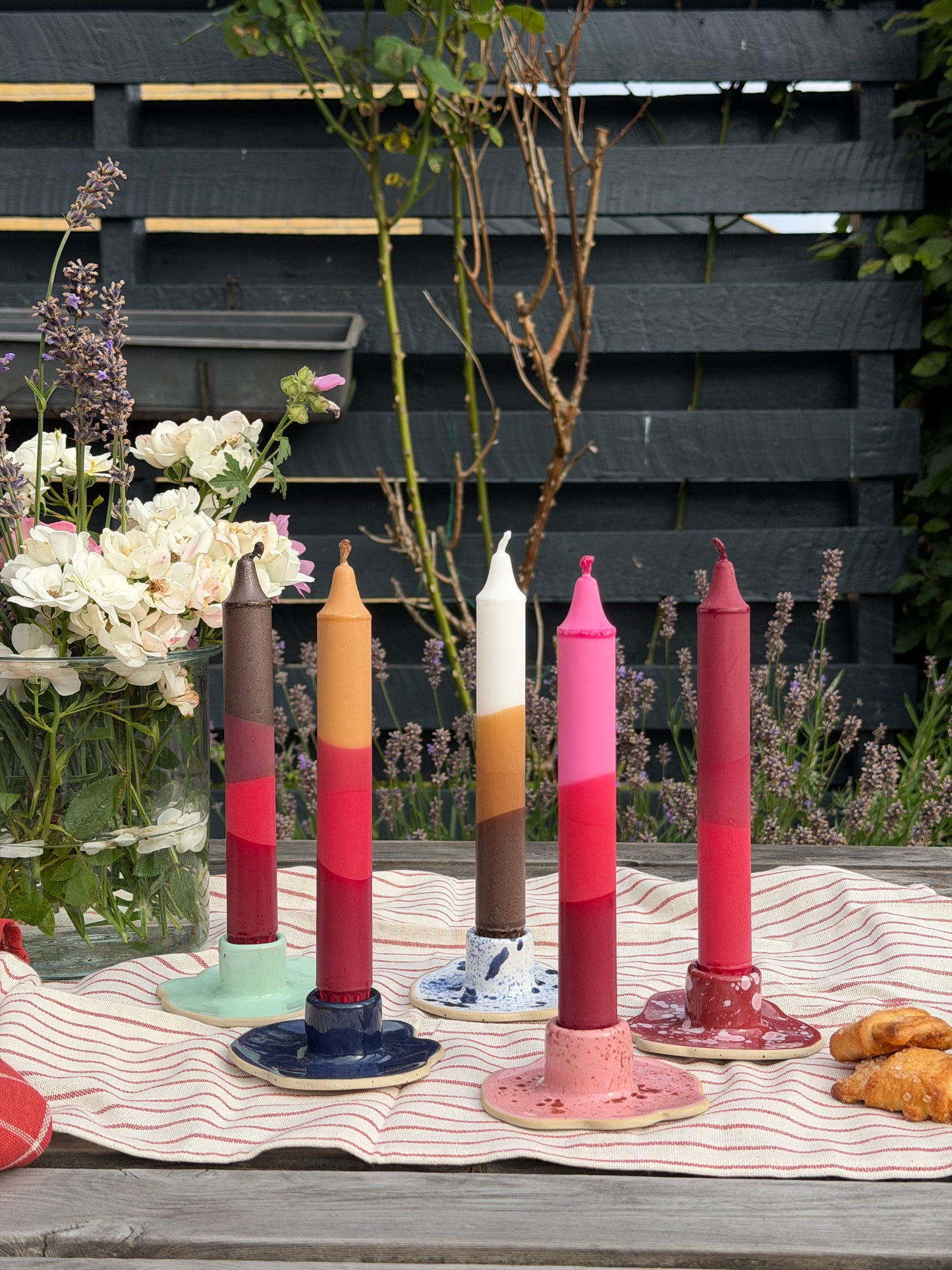 Ceramic Candle Holder Burgundy, White Confetti