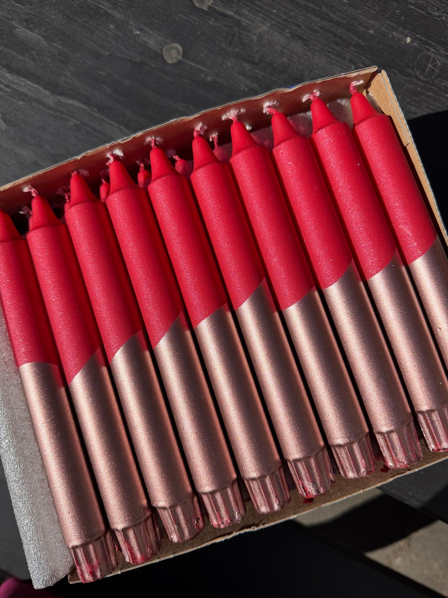 Taper candles - Christmas Glitter Red / Copper
