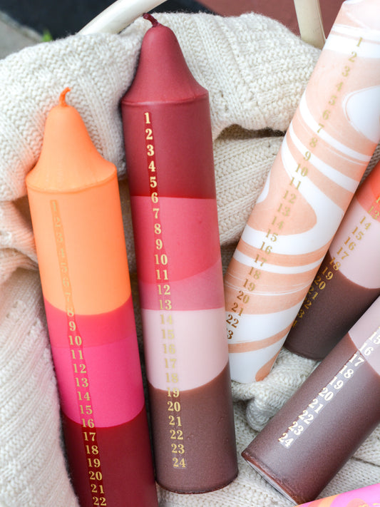 Advent Candle, Kalenderlys Orange, Pink & Red