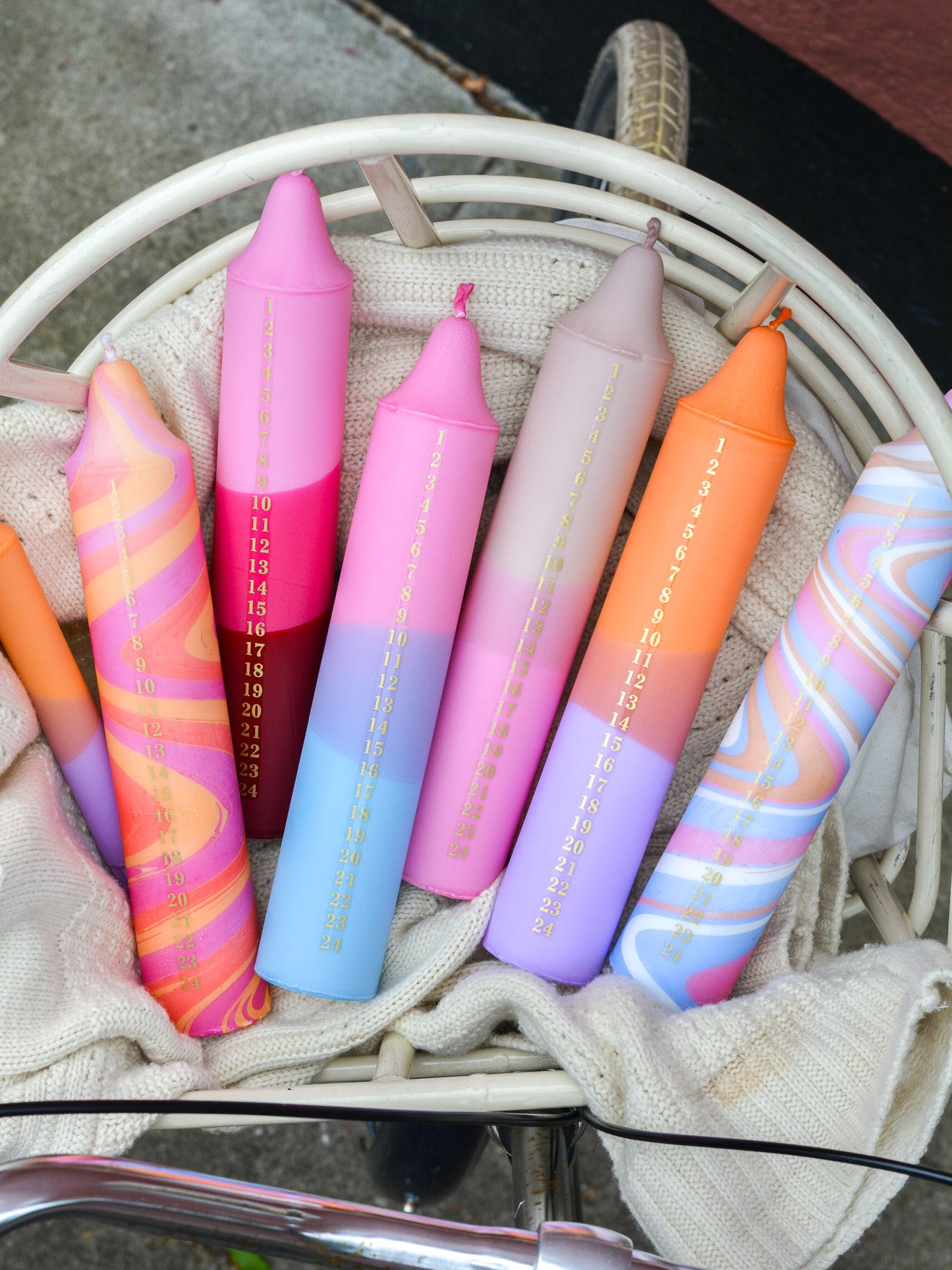 Advent Candle, Kalenderlys Beige & Pink