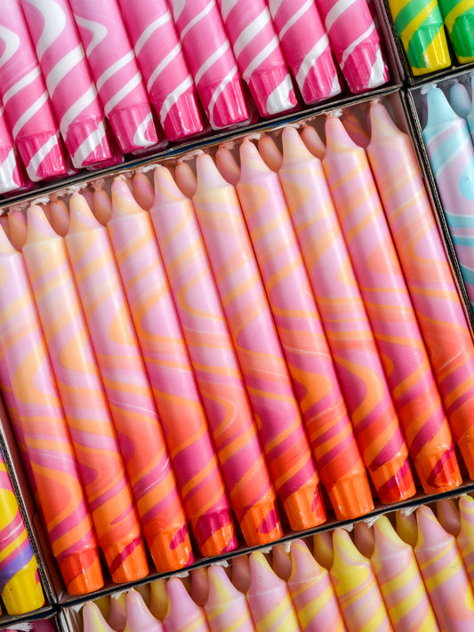 Summer Marble Candles - Pink / Orange & Red