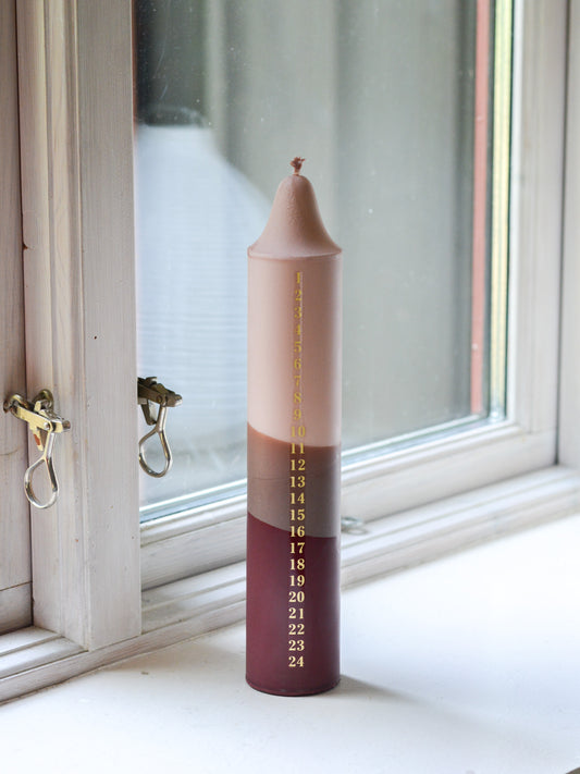 Advent Candle, Kalenderlys Beige, Brown & Red