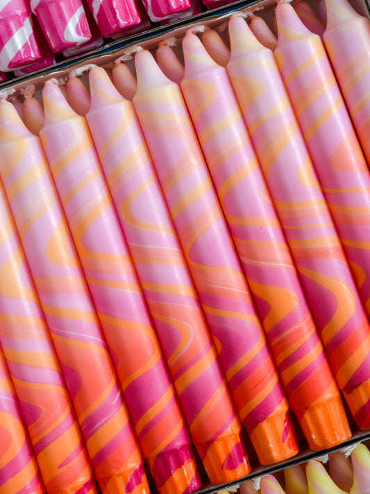 Summer Marble Candles - Pink / Orange & Red