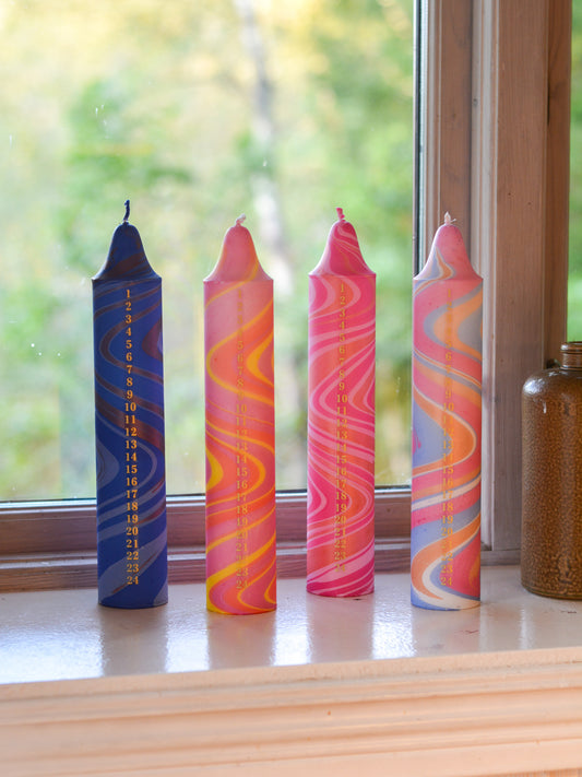 Advent Candle, Kalenderlys Marble Red, Pink & Yellow