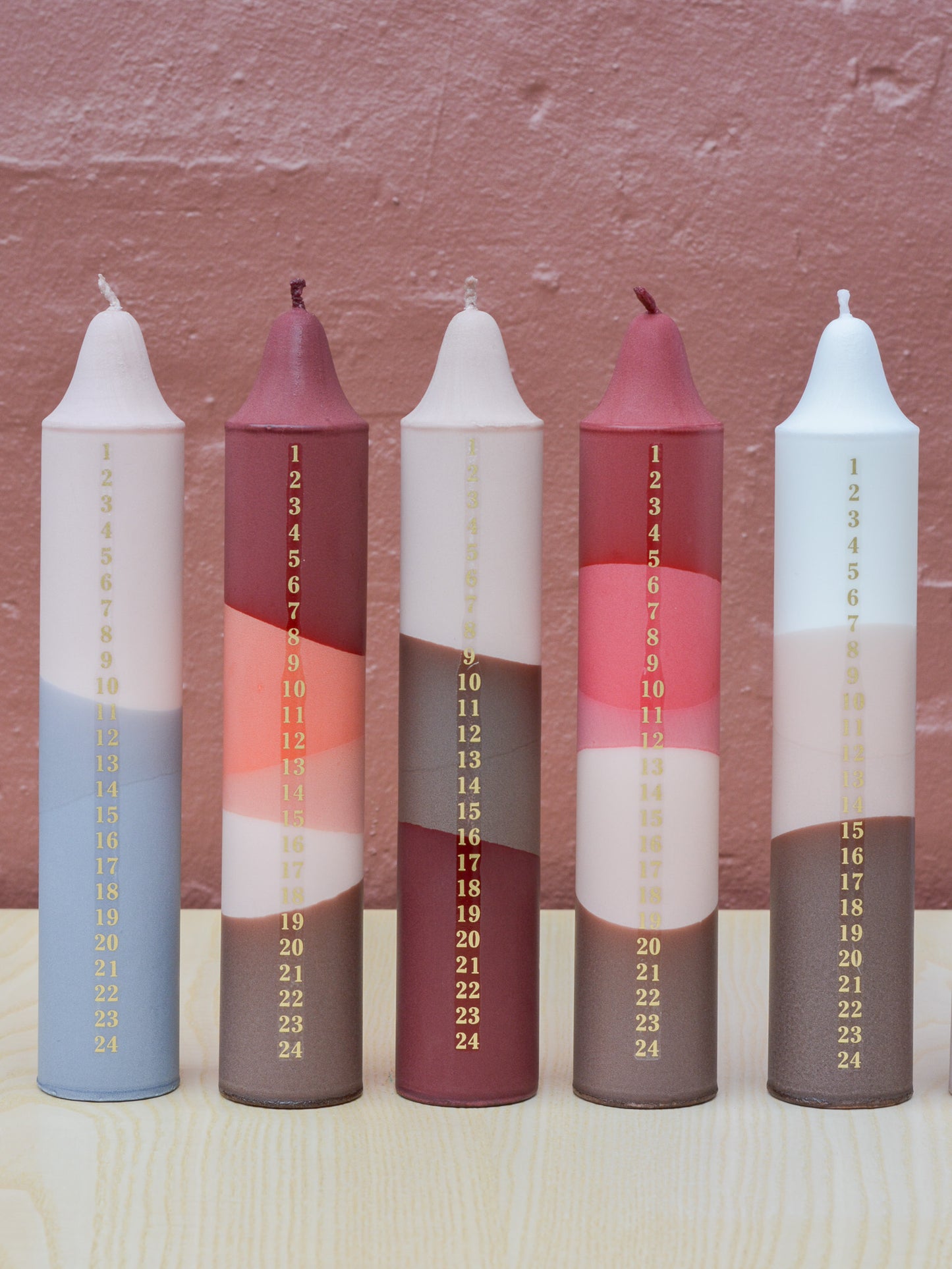 Advent Candle, Kalenderlys Red, Orange, Beige & Brown
