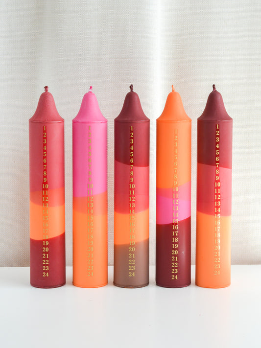 Advent Candle, Kalenderlys Fuchsia & Orange