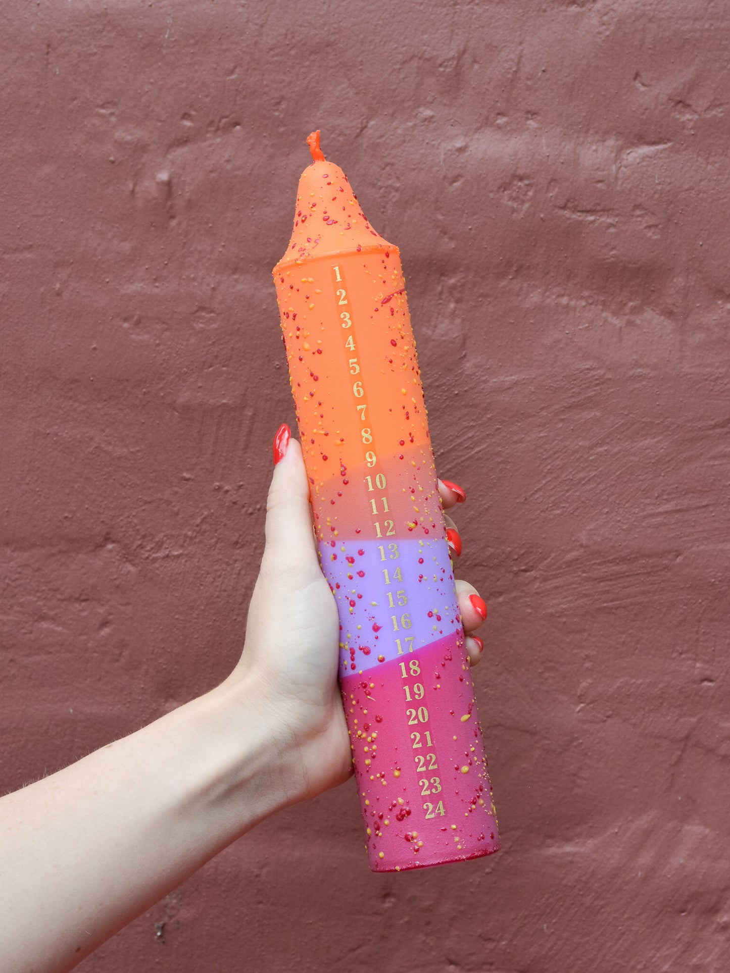 Advent Candle, Confetti Orange & Lavender, Fuchsia / Yellow