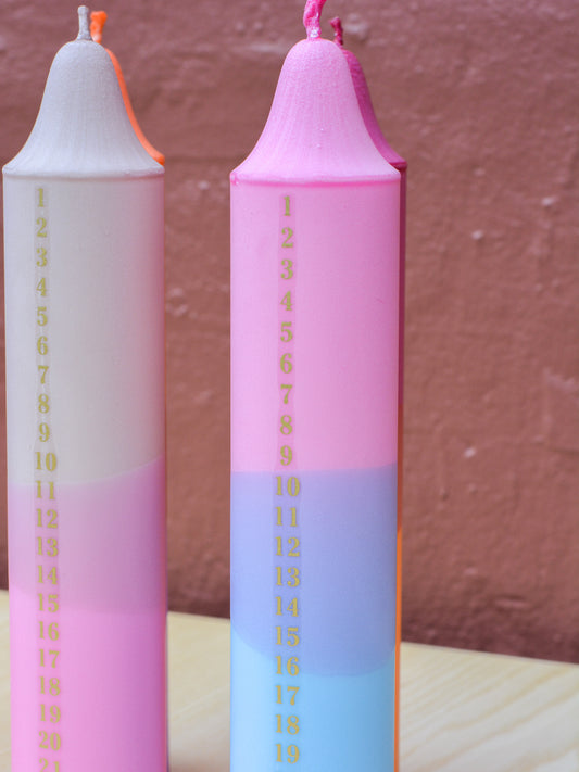 Advent Candle, Kalenderlys Pink & Blue