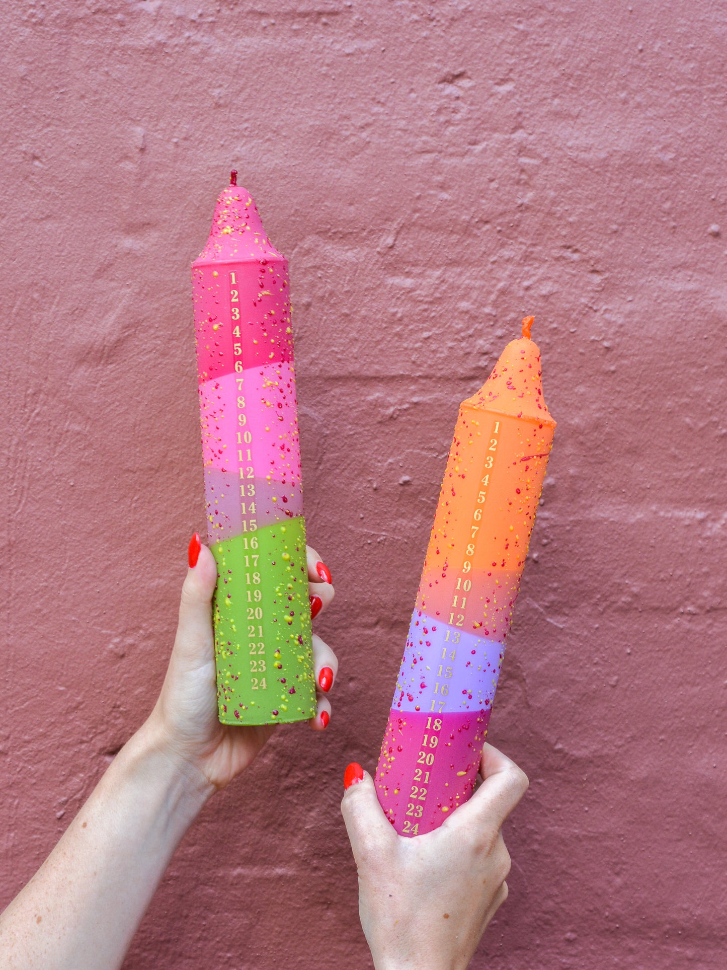 Advent Candle, Confetti Orange & Lavender, Fuchsia / Yellow
