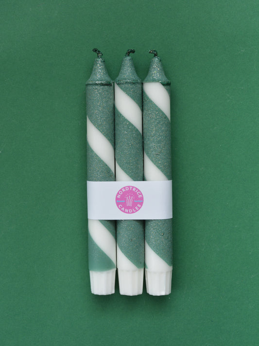 3-pack Taper Candles Christmas Glitter Green