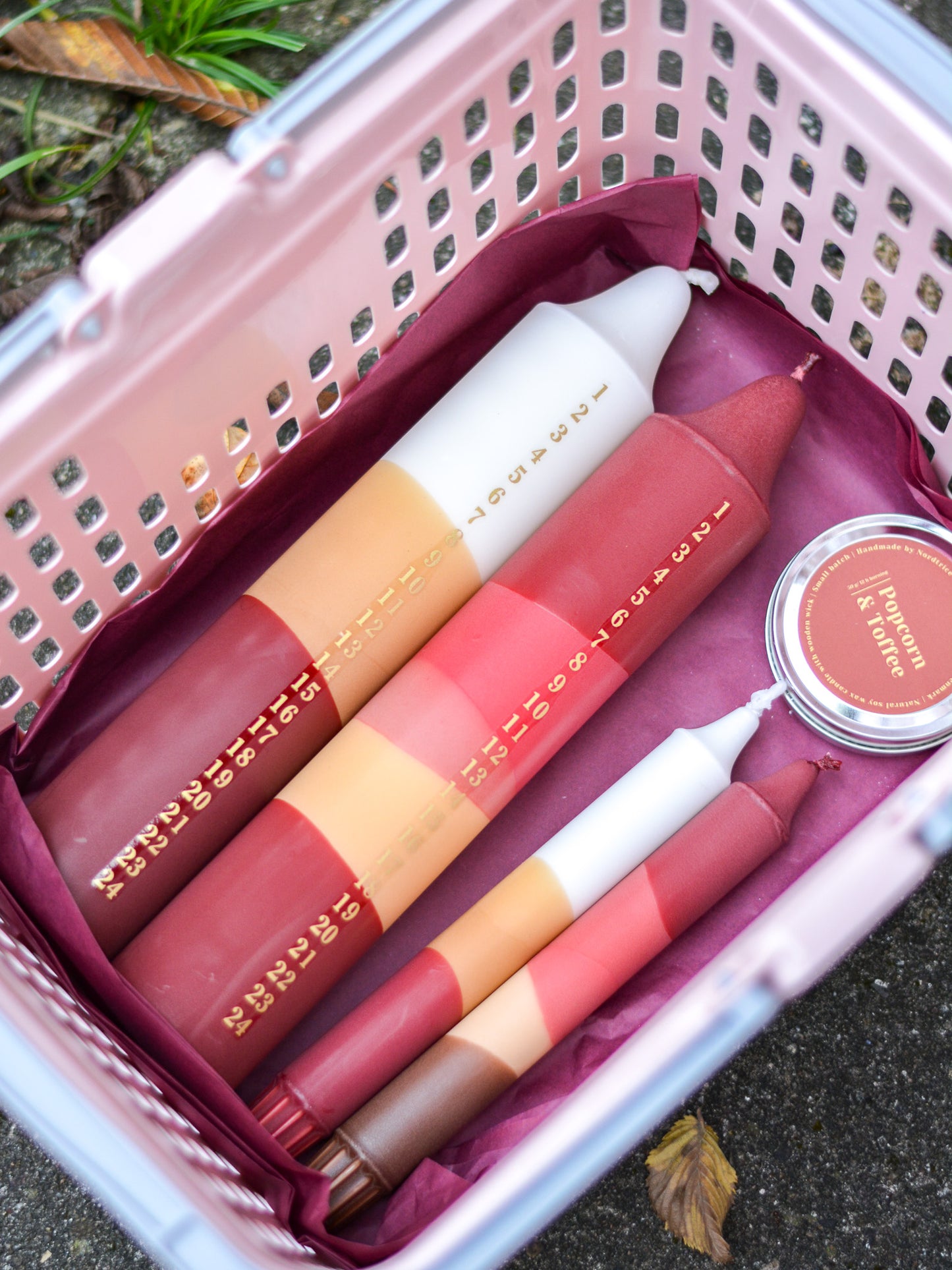 Advent Candle, Red / Fuchsia / Beige / Burgundy