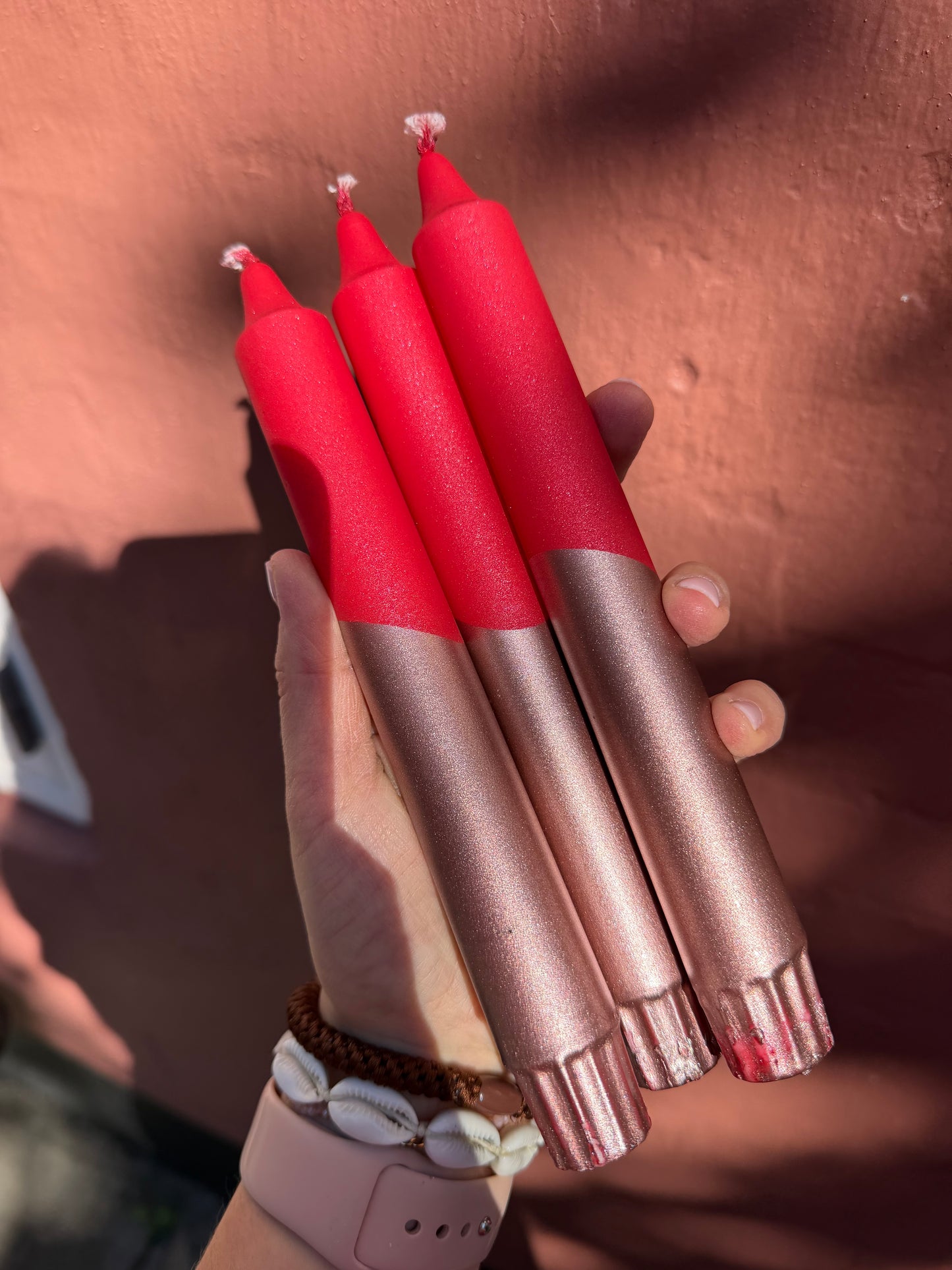 Taper candles - Christmas Glitter Red / Copper