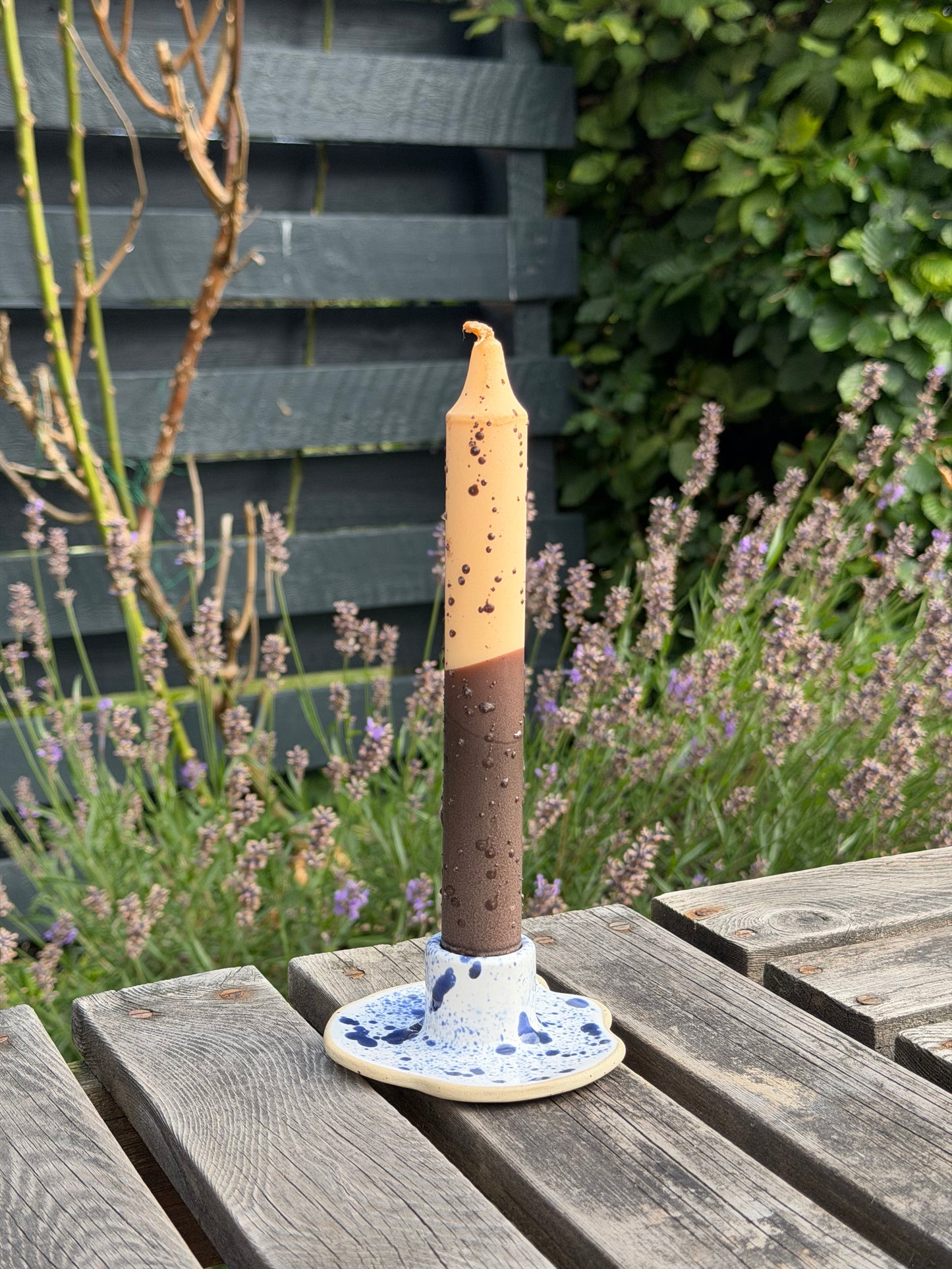 Ceramic Candle White, Navy Confetti