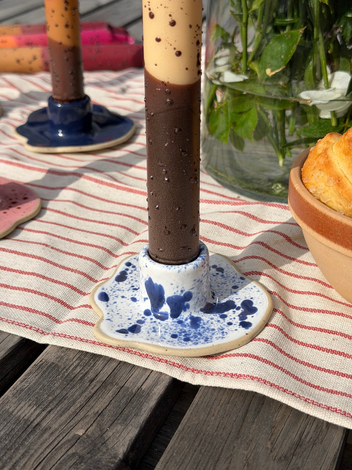 Ceramic Candle White, Navy Confetti