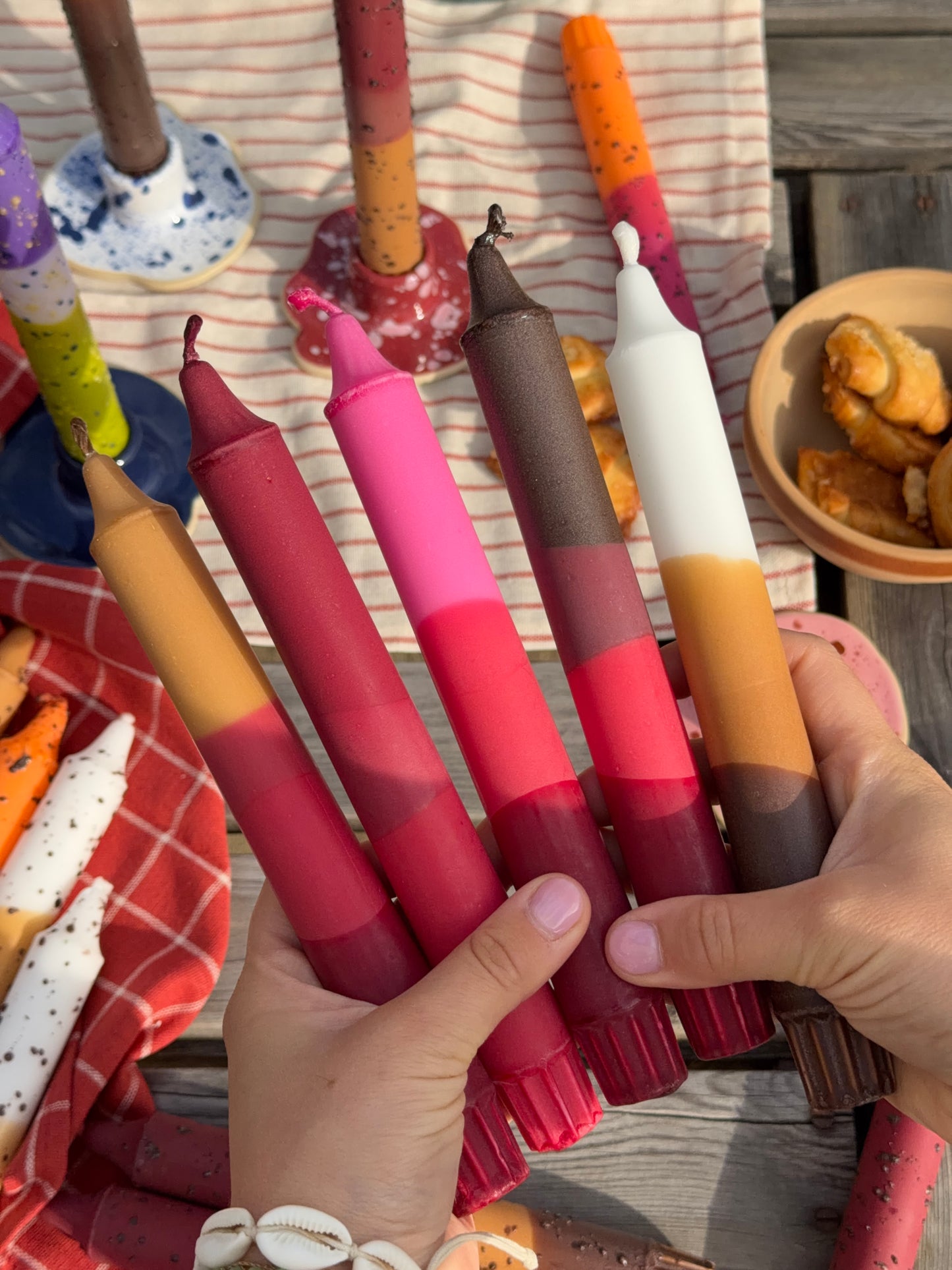 5-pack Taper Candles Nude Pink Ribbon Mix