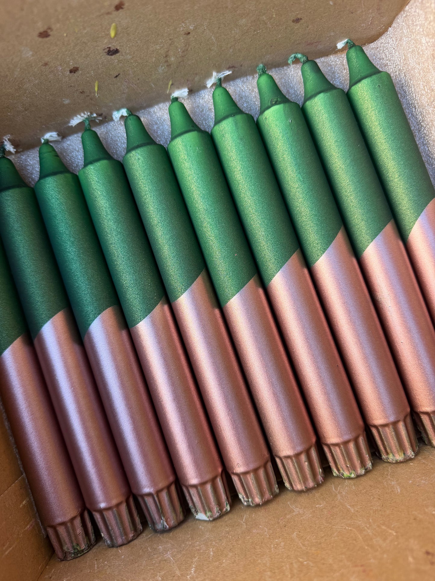 Taper candles - Christmas Glitter Green / Copper