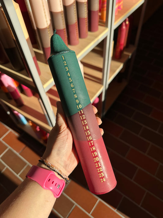 Advent Candle, Kalenderlys Green / Red