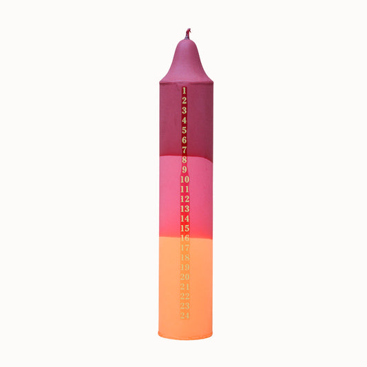 Advent Candle, Kalenderlys Red, Fuchsia & Orange