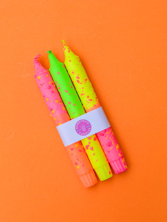 3-pack Taper Candles Neon Orange Summer