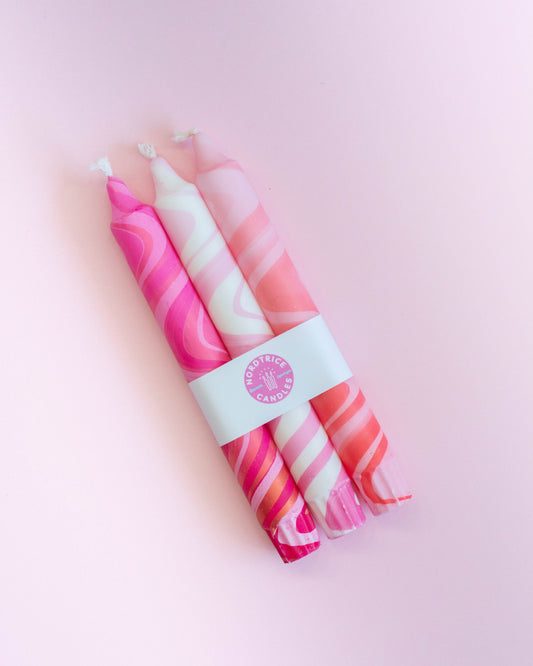 3-pack Taper Candles Valentines Pink Marble